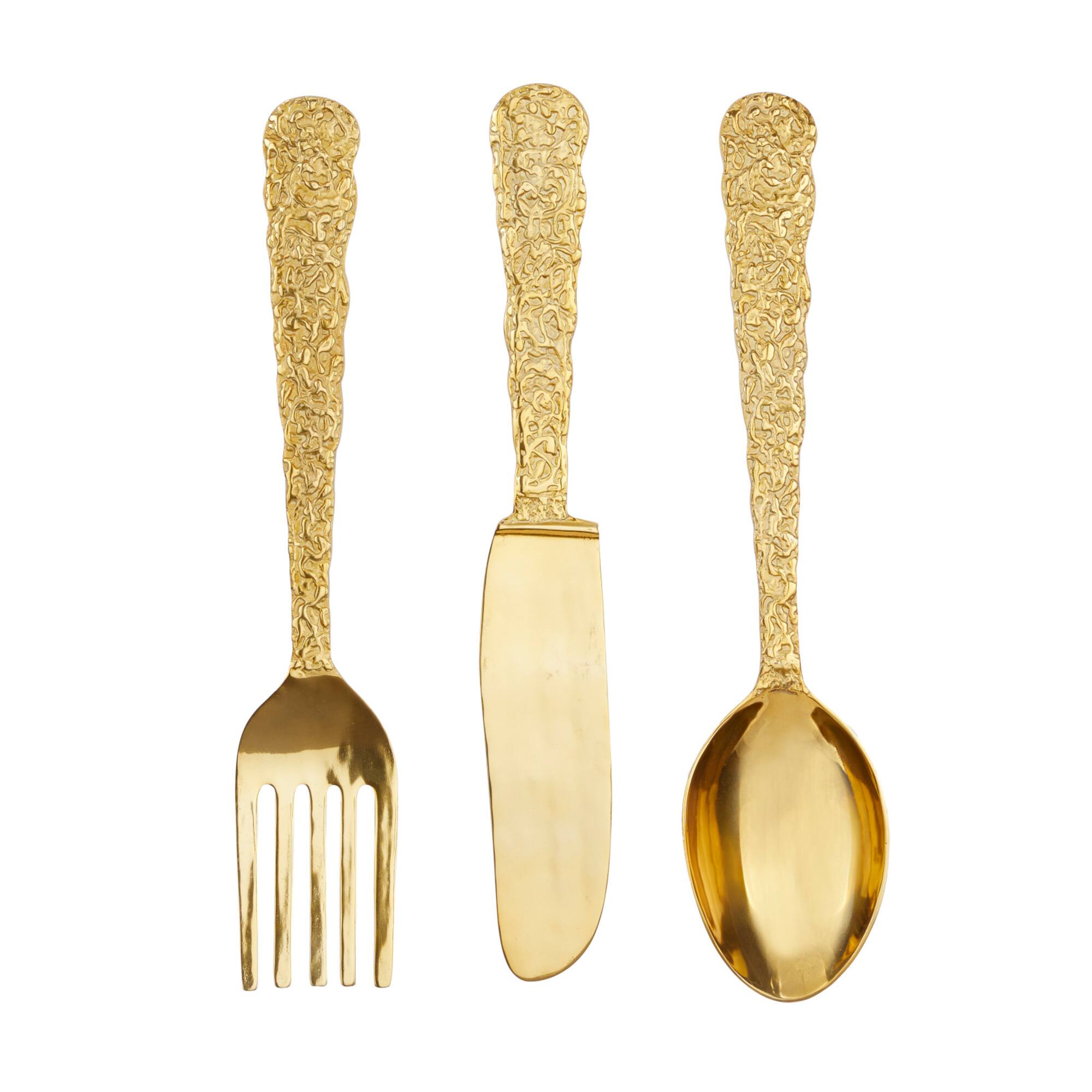 Set of 3 Gold Aluminum Glam Wall Decor, 5" x 33"